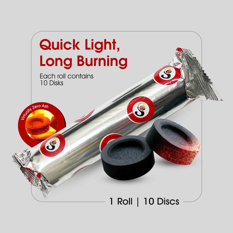 Sunlight Charcoal 10 Charcoal Tablets by Sunlight Charcoalâ€“ Quick Light Coal Tablets â€“ Charcoal Disks â€“ 33 mm Coal Rolls â€“ Pack of 10 Coal Briquettes â€“ Slow Burn - Instant Lighting (Roll of Charcoal Discs) - Image 2